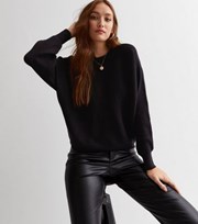 New Look Black Ribbed Knit Crew Neck Batwing Jumper